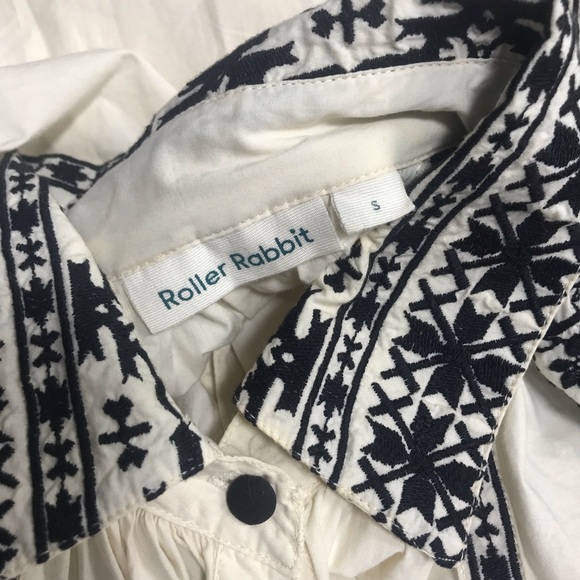 Roller Rabbit Embroidered Top Bishop Sleeves OVERSIZED Button Up Small - Picture 8 of 14